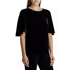RALPH LAUREN Women's New Black Velvet Short Sleeve T-Shirt PM Petites